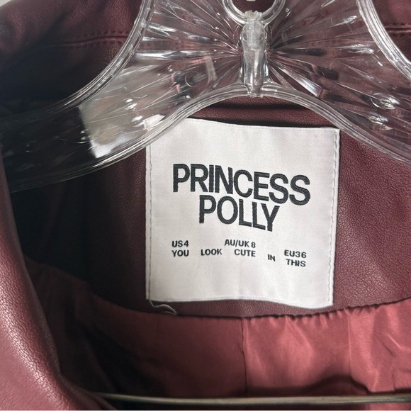 Princess Polly Napoleon Faux Leather Jacket in Burgundy 4 - Picture 9 of 10